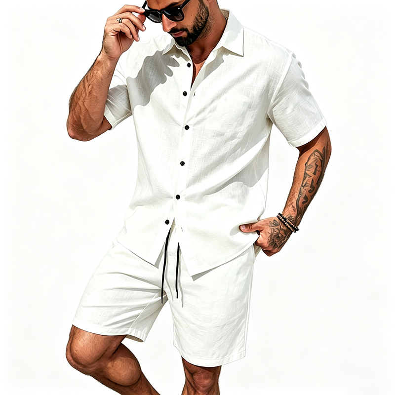 Men Linen Two Piece Outfit Sho - Mens Linen Shirt Long Sleeve recension och pris