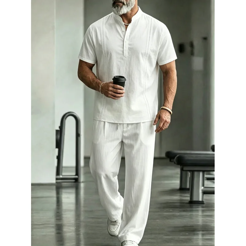 Men's Linen Casual 2-Piece Set - Mens Linen Shirt Long Sleeve recension och pris
