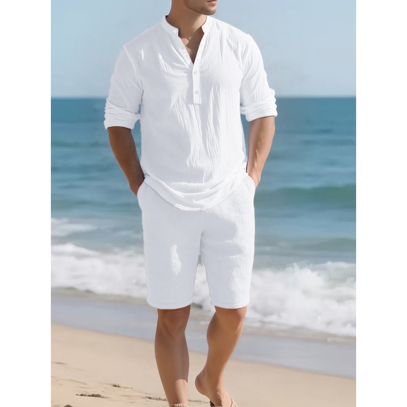 Men's White Linen Blend Two Pi - Mens Linen Shirt Long Sleeve recension och pris