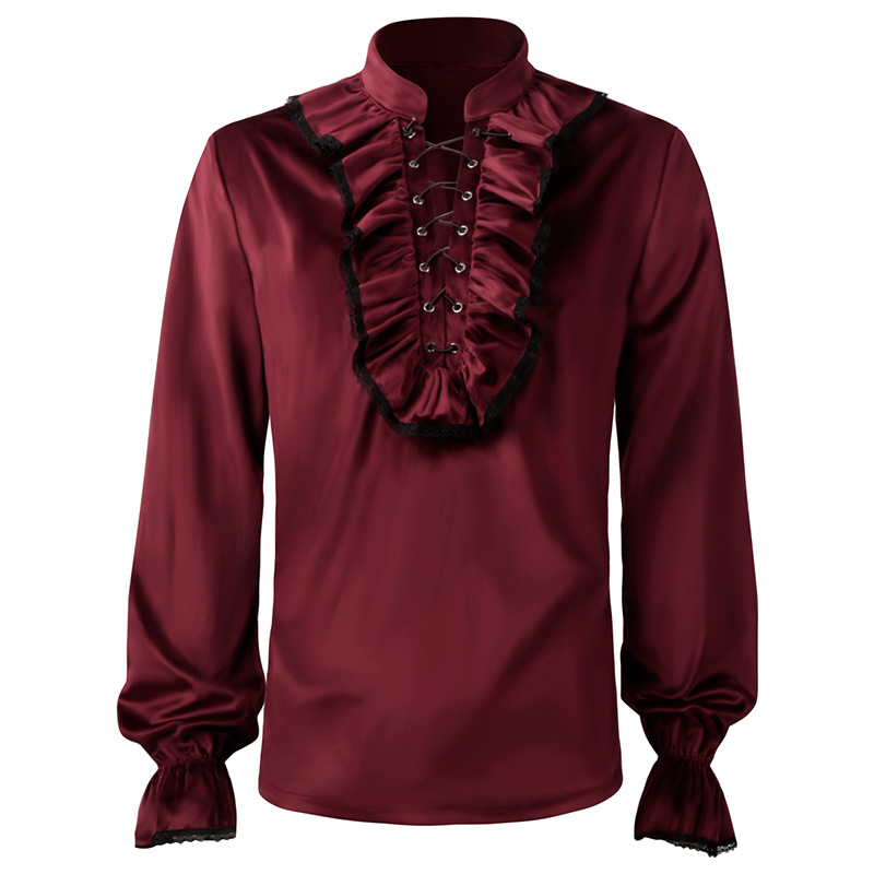 Red Lace Up Ruffles Lantern Sl - Medieval Gothic Lace Up Pirate Shirt recension och pris