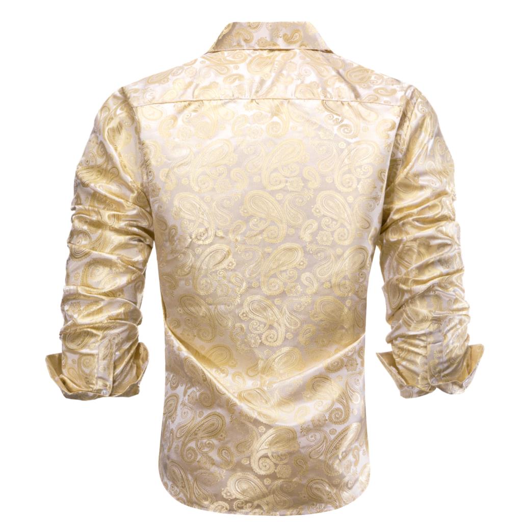 Hi-Tie Gold Beige Ivory Champa - Mens Satin Silk Dress Shirt recension och pris